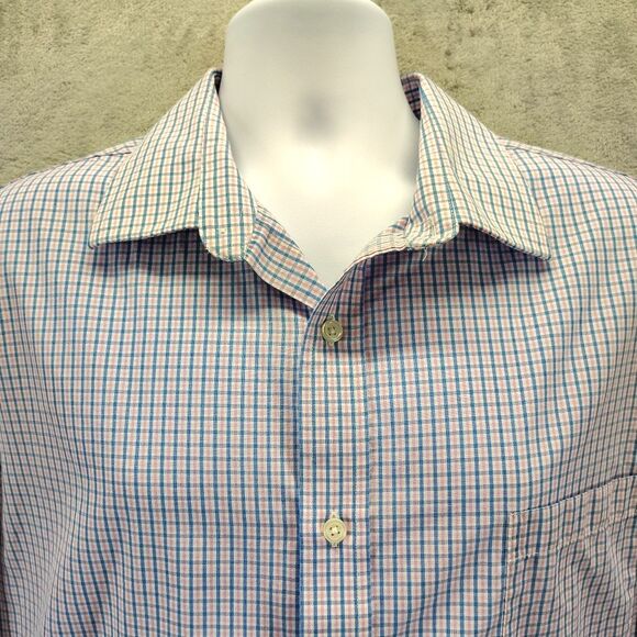 Croft&Barrow Button Up Shirt Men 18 34/35 Easy Care Classic Fit Blue Pink Plaid - Picture 6 of 11
